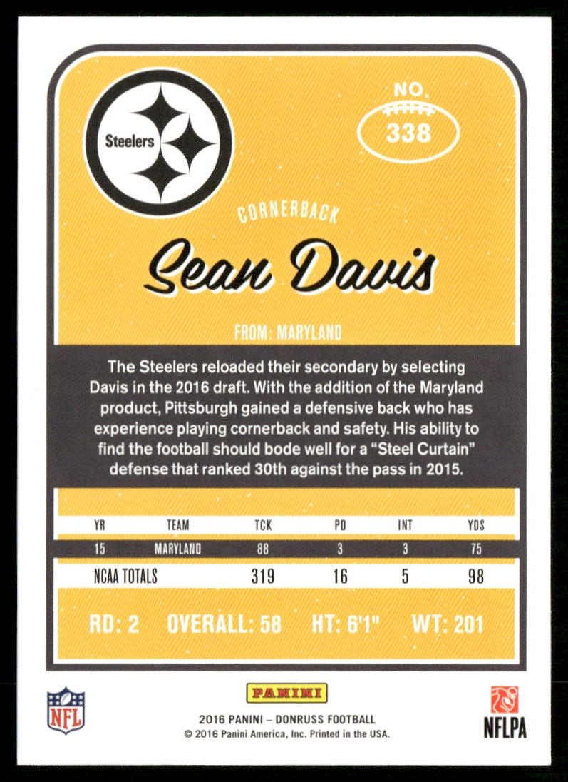 Sean Davis 2016 Donruss #338 RC Pittsburgh Steelers