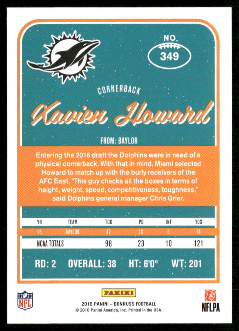 Xavien Howard 2016 Donruss #349 RC Miami Dolphins