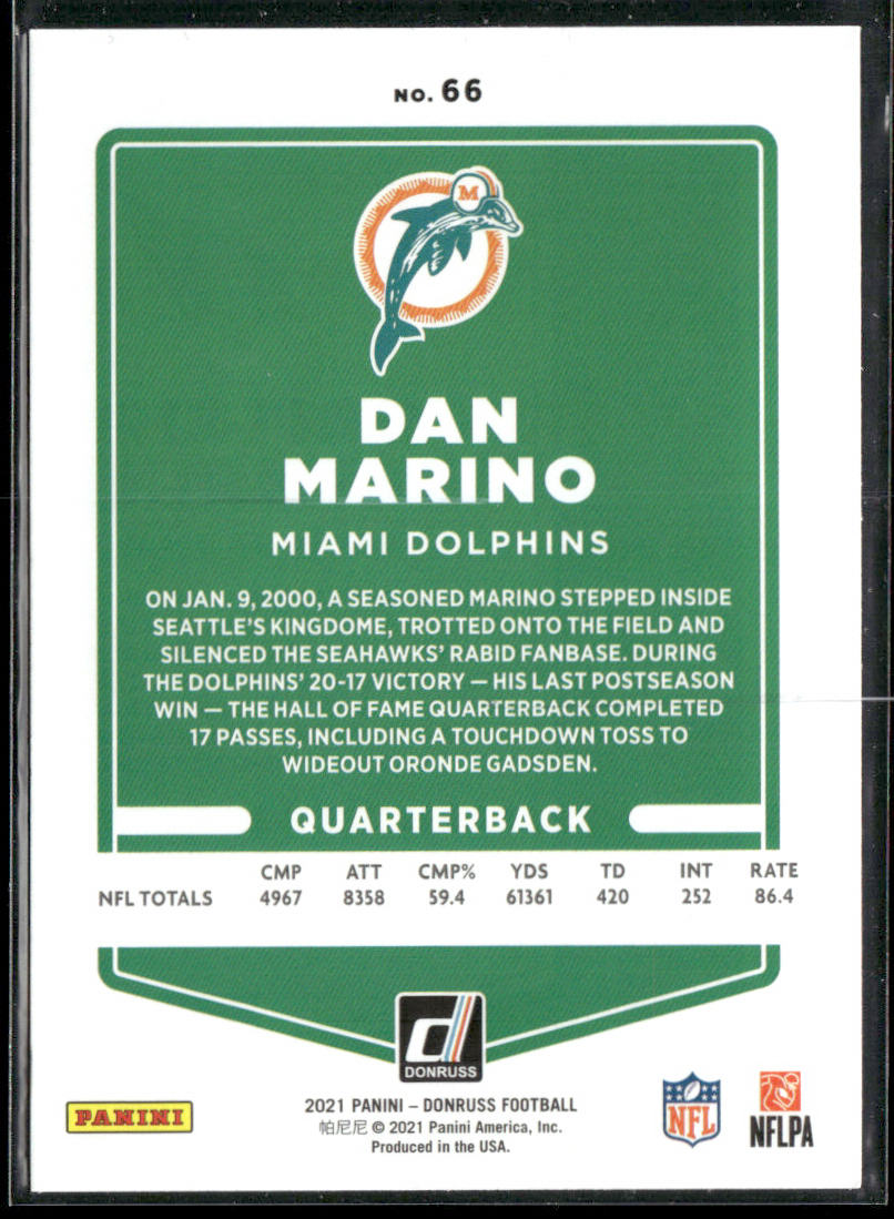 Dan Marino 2021 Donruss #66 Miami Dolphins