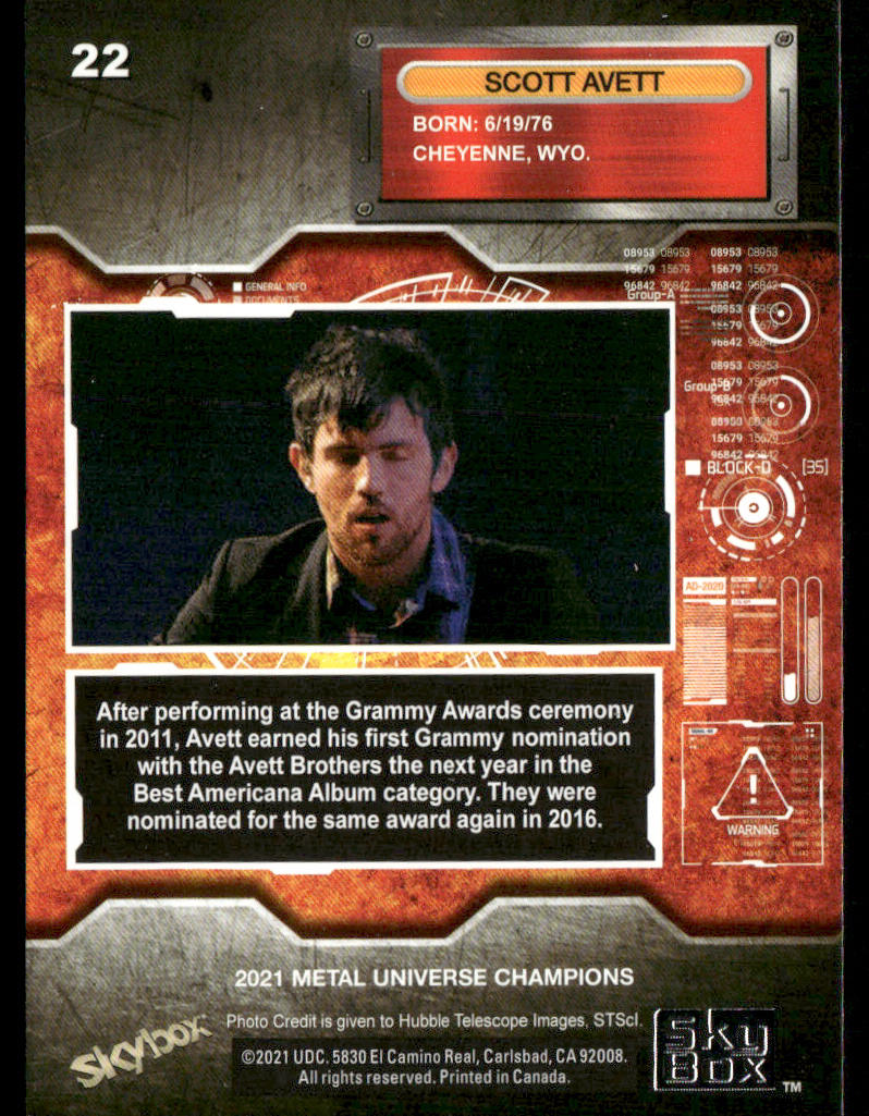 Scott Avett 2021 SkyBox Metal Universe Champions #22