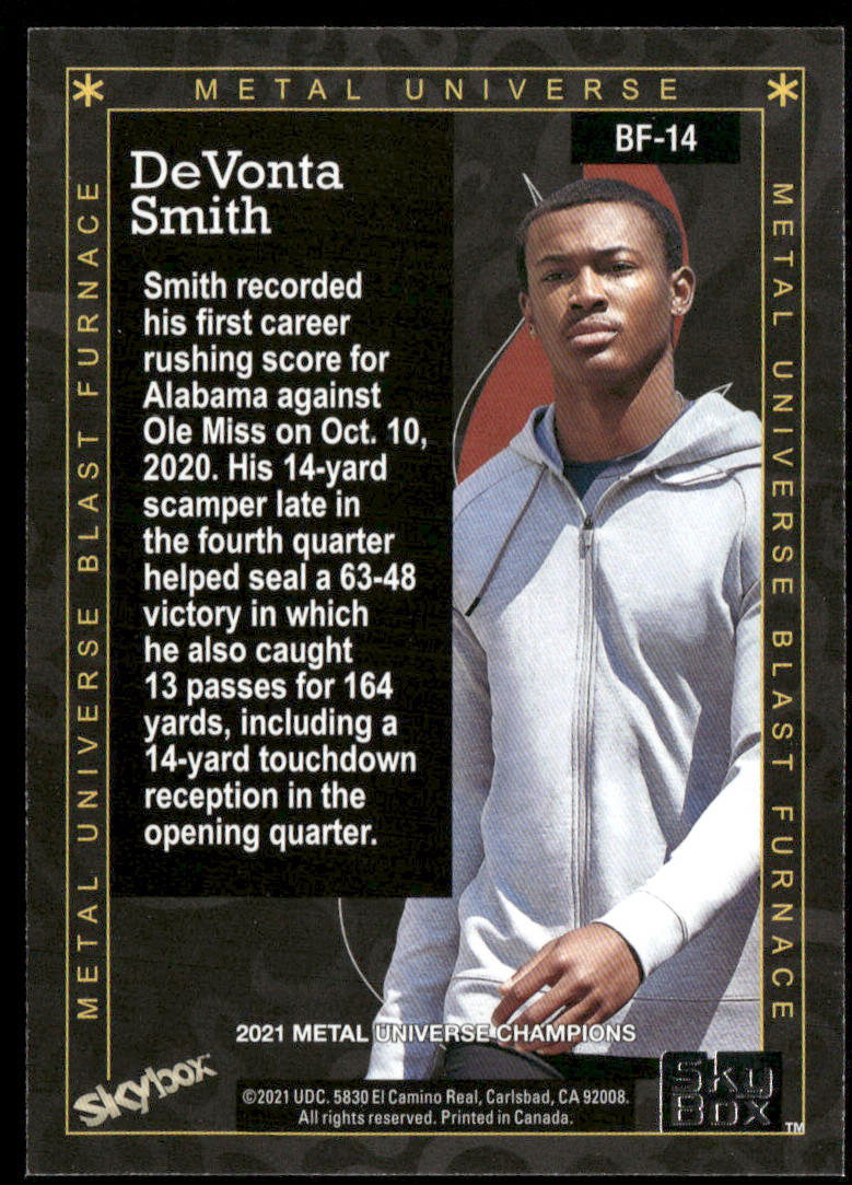 DeVonta Smith 2021 SkyBox Metal Universe Champions Blast Furnace #BF-14