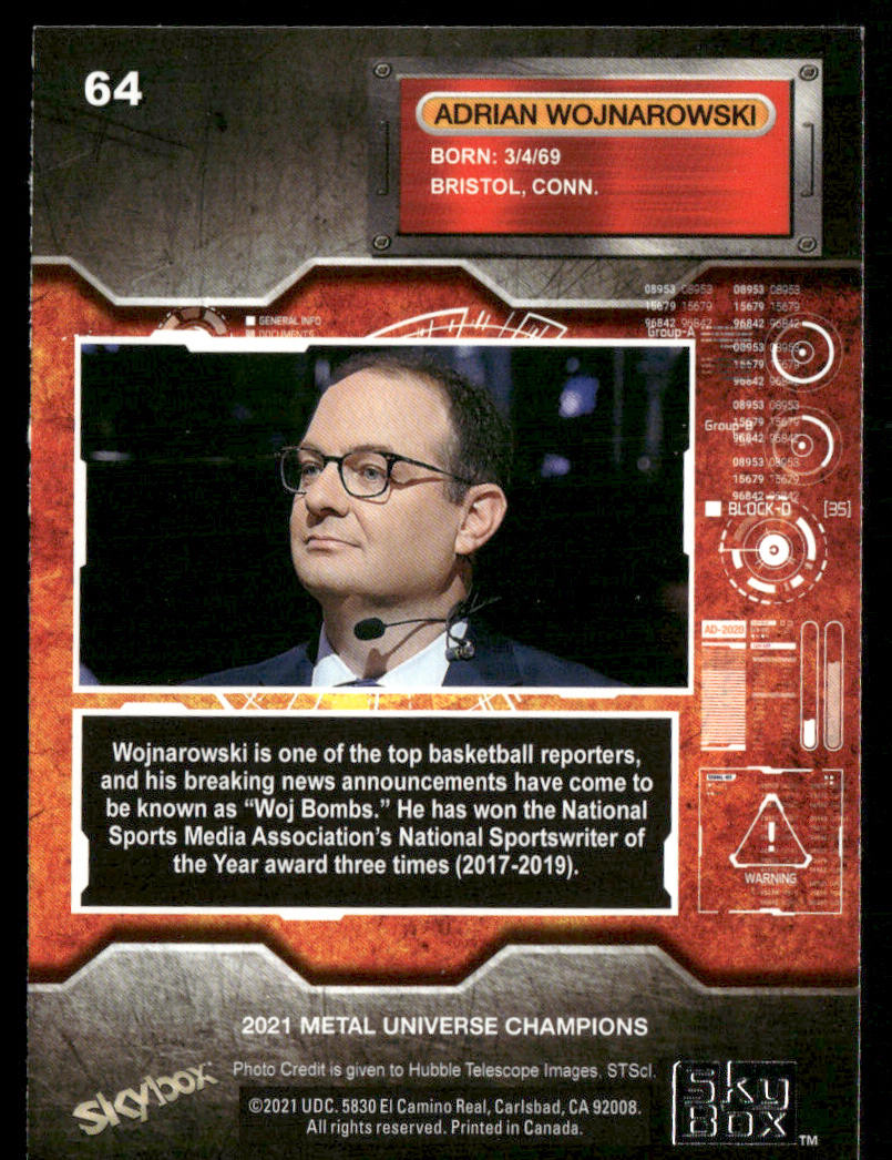Adrian Wojnarowski 2021 SkyBox Metal Universe Champions #64