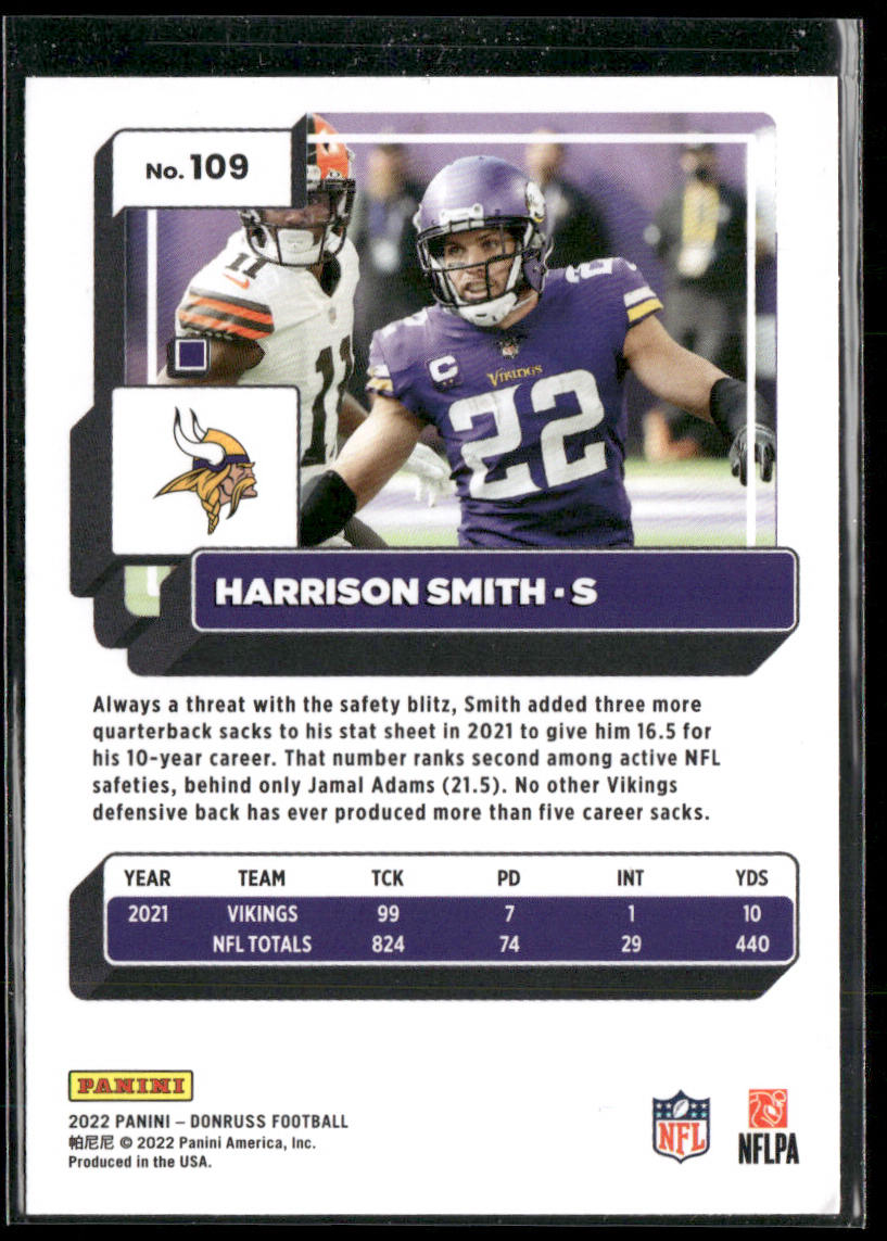 Harrison Smith 2022 Donruss #109 Minnesota Vikings
