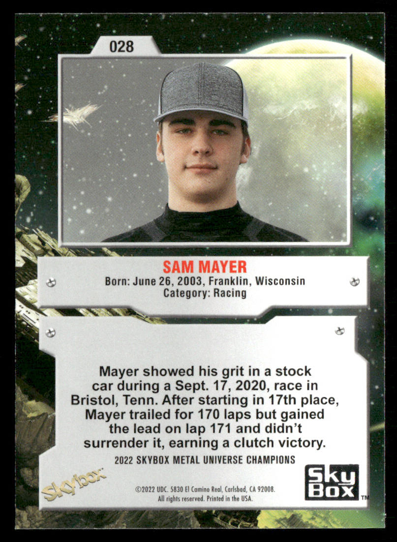 Sam Mayer 2022 SkyBox Metal Universe Champions #028
