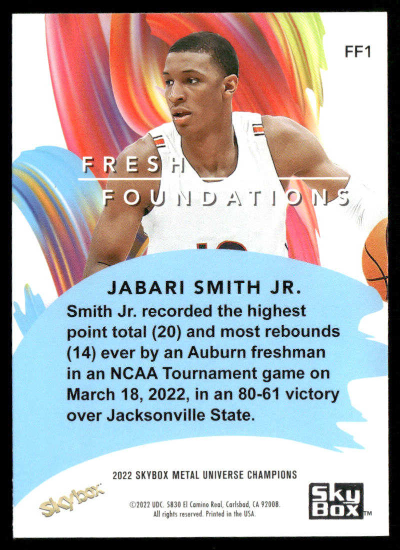 Jabari Smith 2022 SkyBox Metal Universe Champions Fresh Foundations #FF1