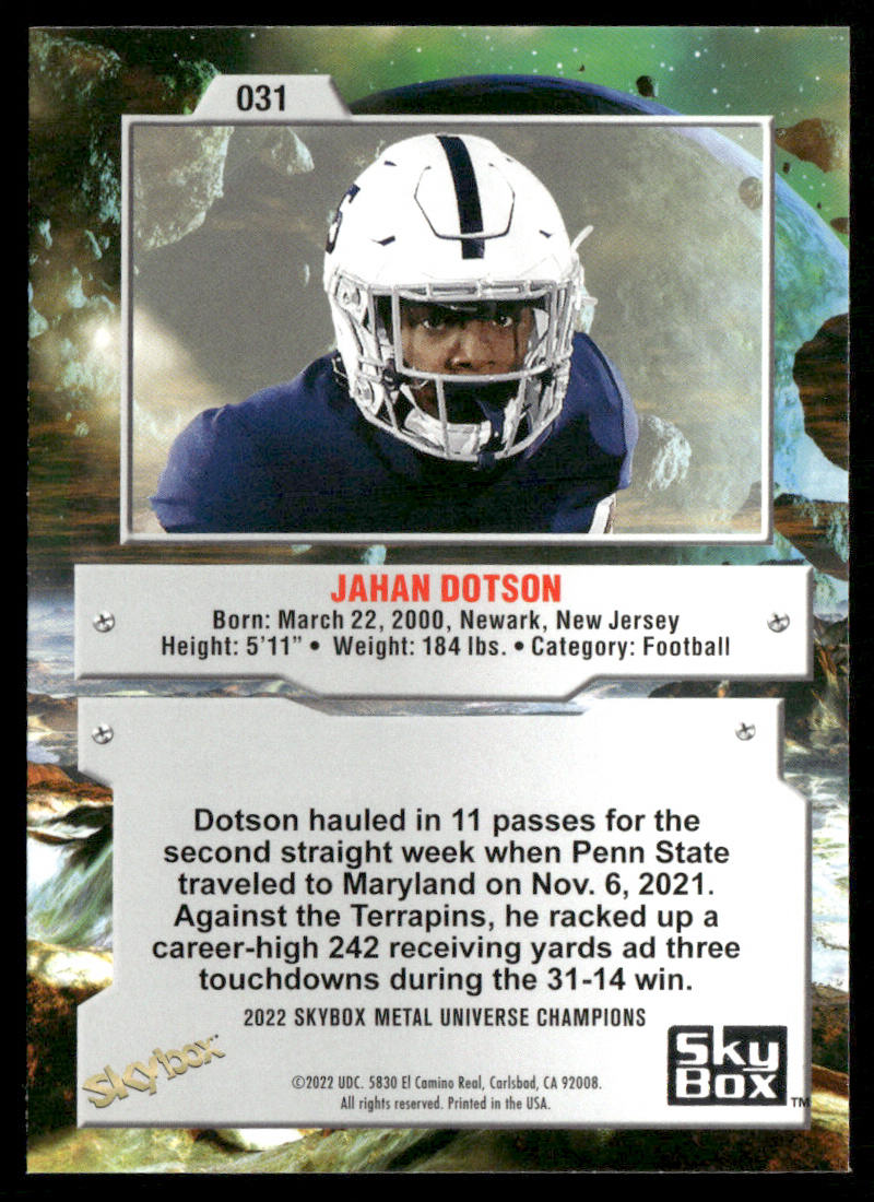 Jahan Dotson 2022 SkyBox Metal Universe Champions #031 Penn State Nittany Lions