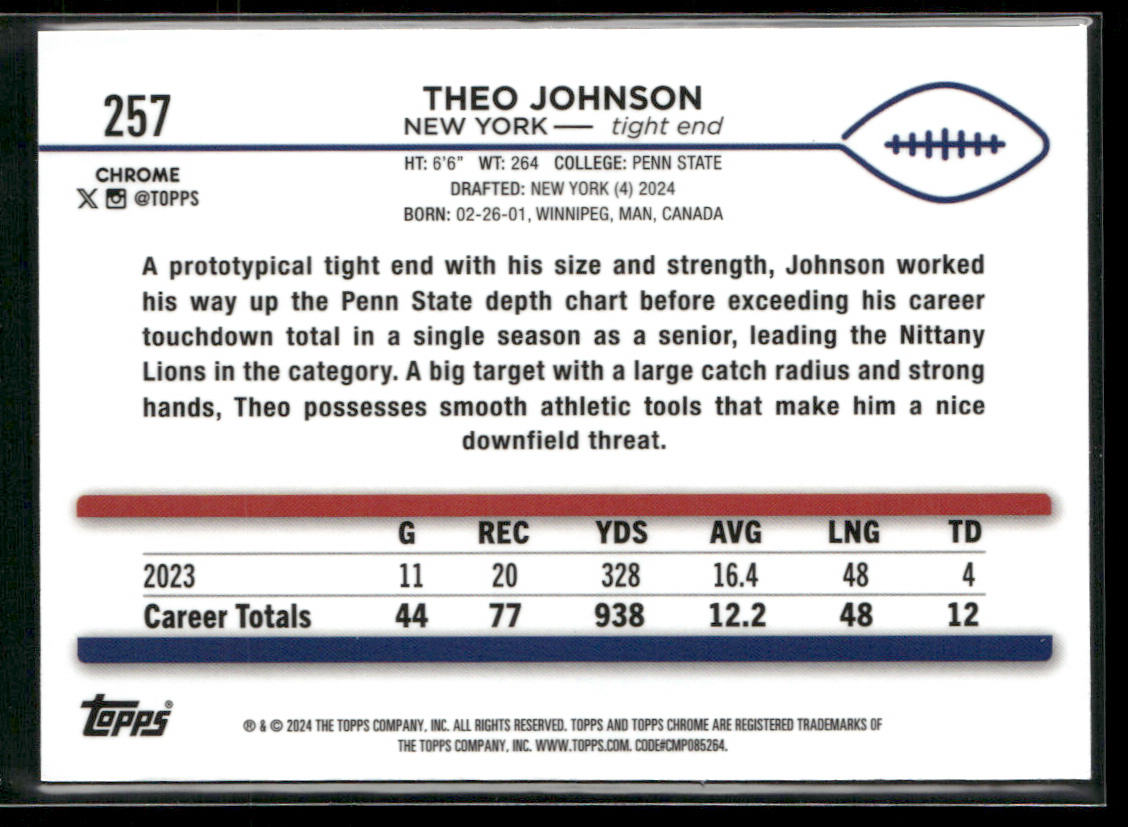 2024 Topps Chrome #257 Theo Johnson