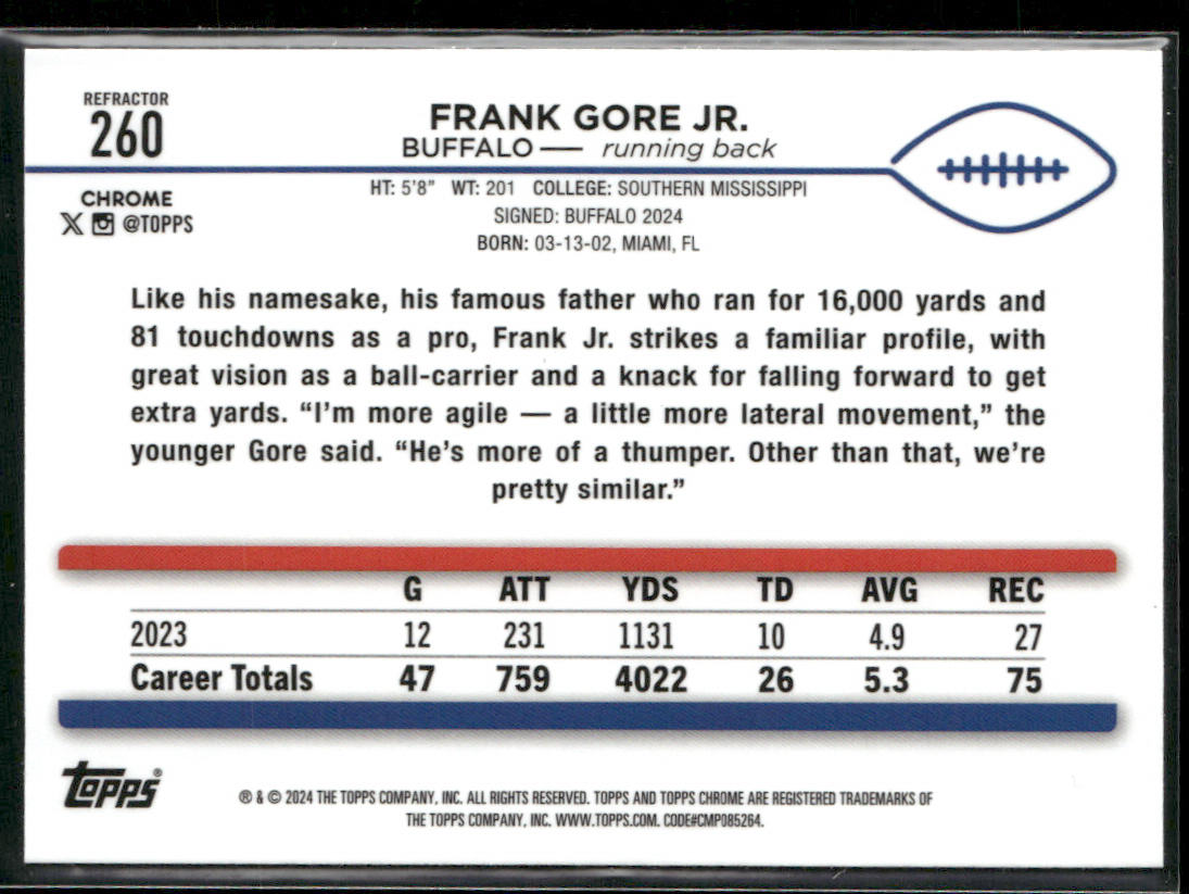 2024 Topps Chrome #260 Frank Gore Jr. Refractor