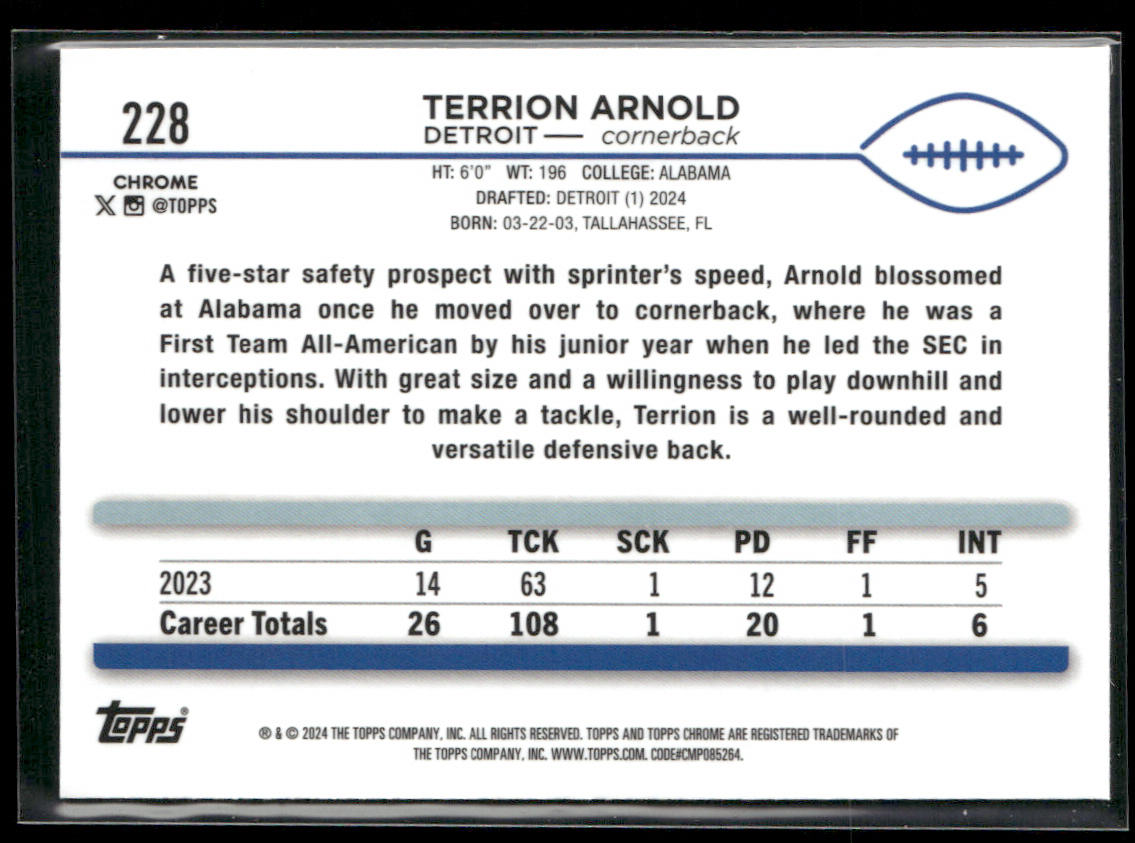2024 Topps Chrome #228 Terrion Arnold