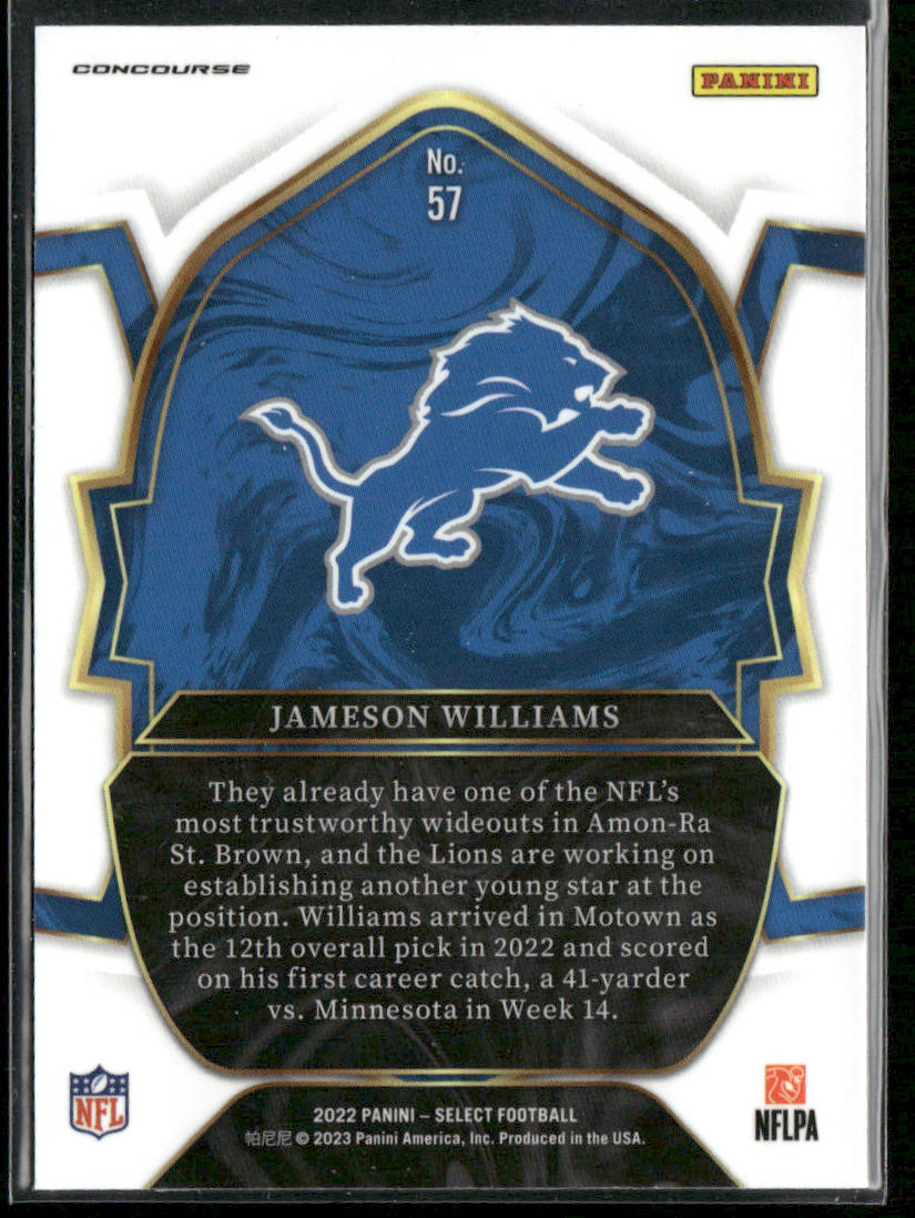 Jameson Williams 2022 Panini Select #57 RC Detroit Lions