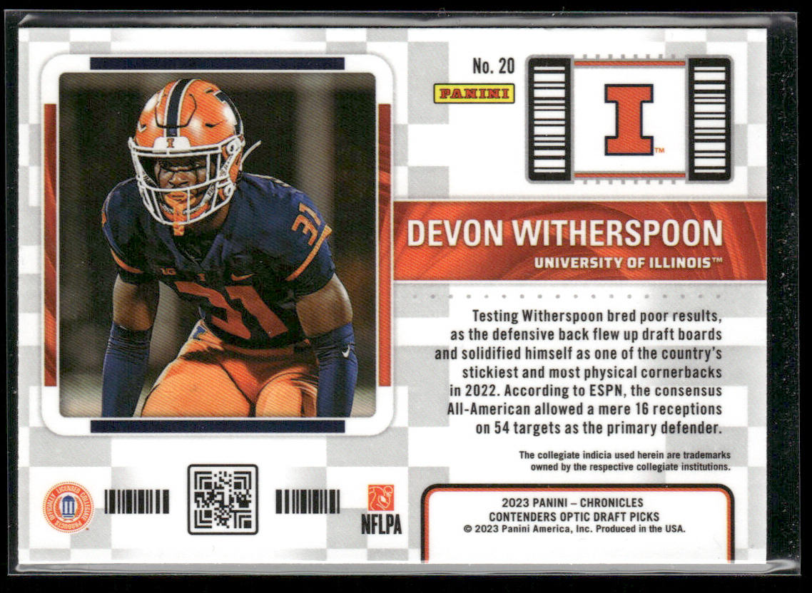 Devon Witherspoon 2023 Panini Chronicles Draft Picks Contenders Optic #20 Illinois Fighting Illini