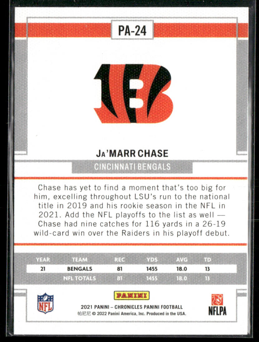 Ja'Marr Chase 2021 Panini Chronicles #PA-24 Cincinnati Bengals