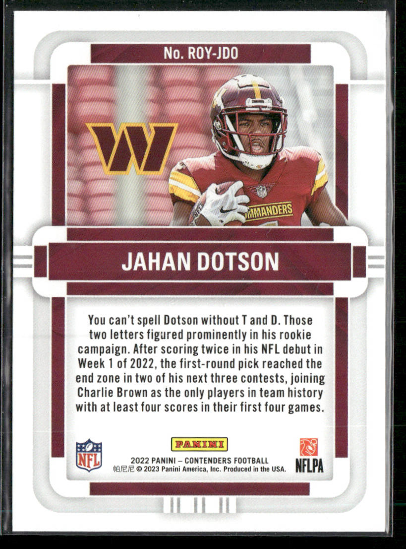 Jahan Dotson 2022 Panini Contenders Rookie of the Year Contenders #ROY-JDO