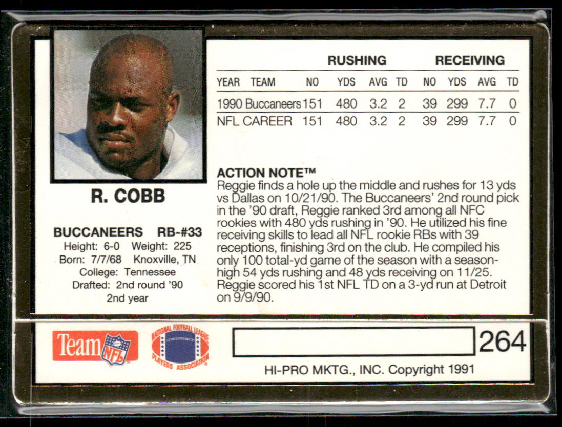 Reggie Cobb 1991 Action Packed #264 Tampa Bay Buccaneers