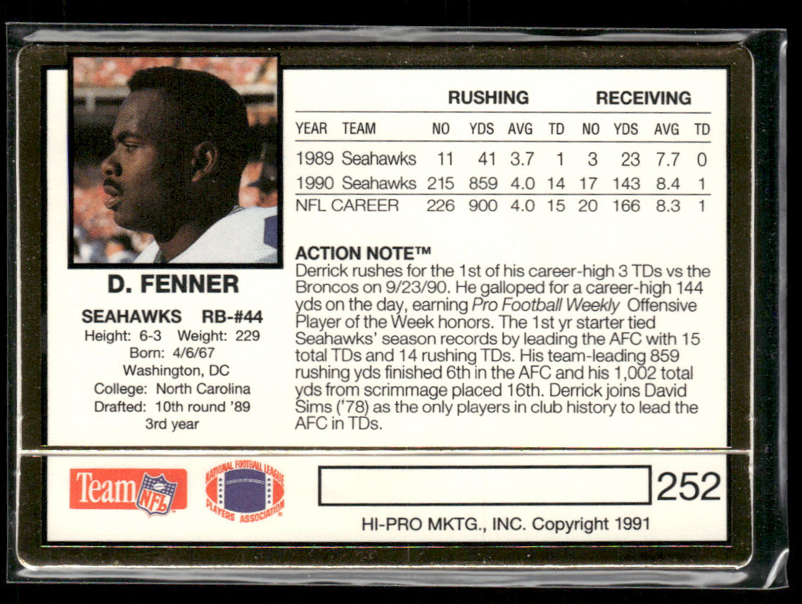 Derrick Fenner 1991 Action Packed #252 Seattle Seahawks