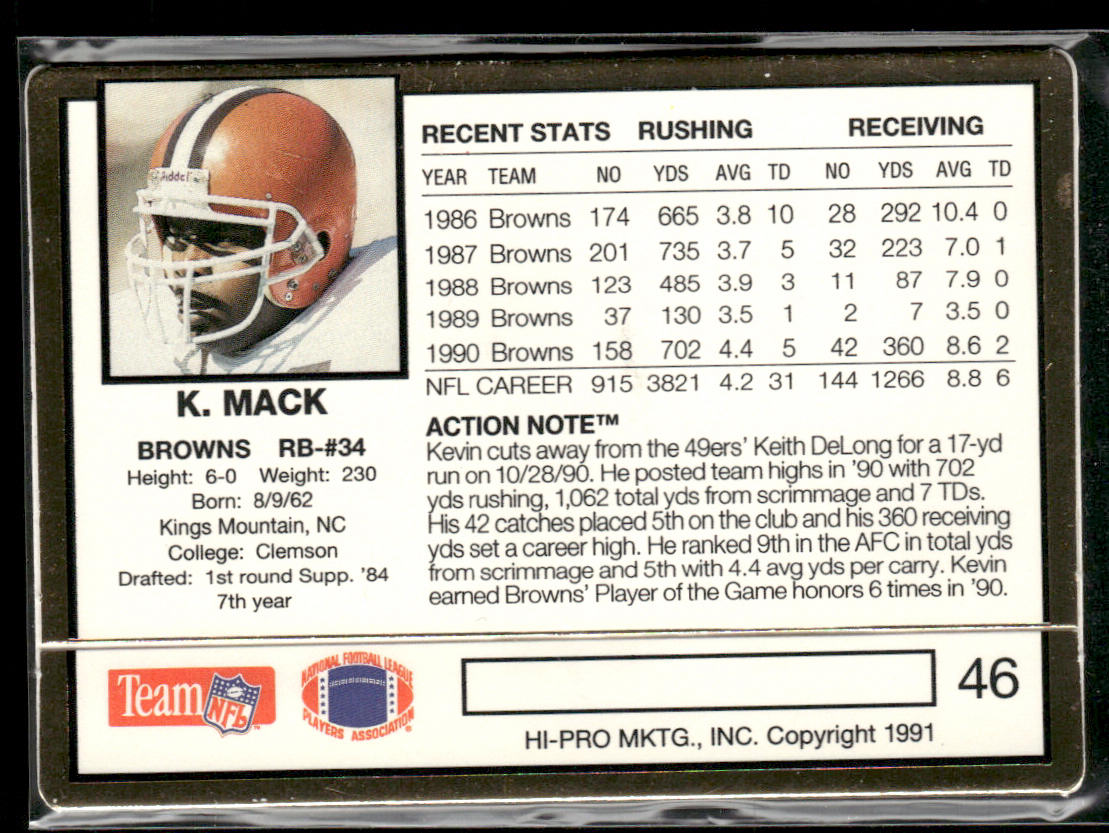 Kevin Mack 1991 Action Packed #46 Cleveland Browns