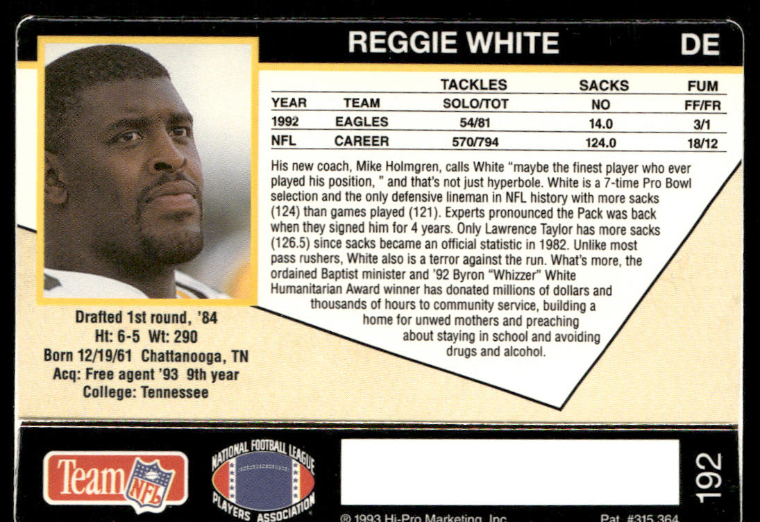 Reggie White 1993 Action Packed #192 Green Bay Packers