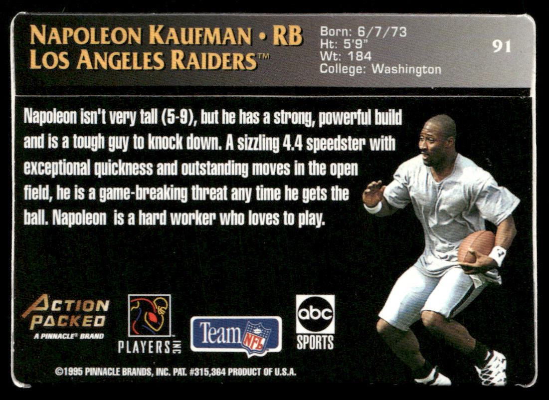 Napoleon Kaufman 1995 Action Packed Monday Night Football #91 RC Oakland Raiders