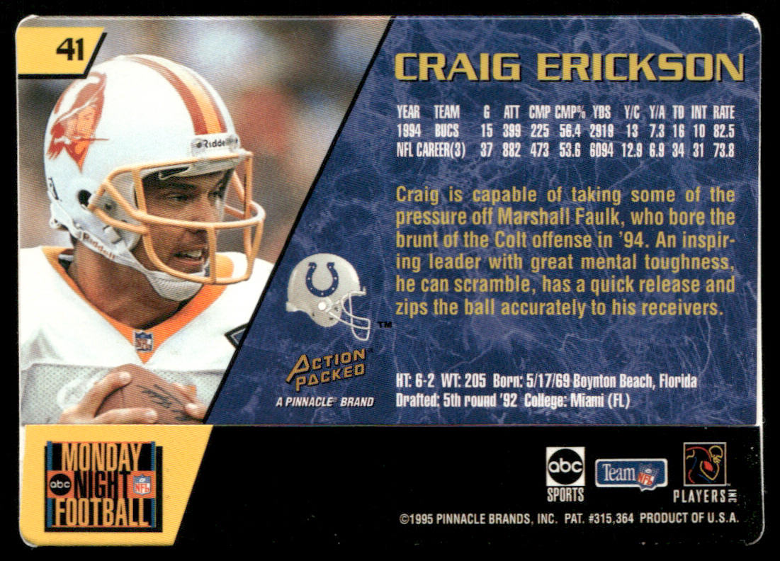 Craig Erickson 1995 Action Packed Monday Night Football #41 Indianapolis Colts