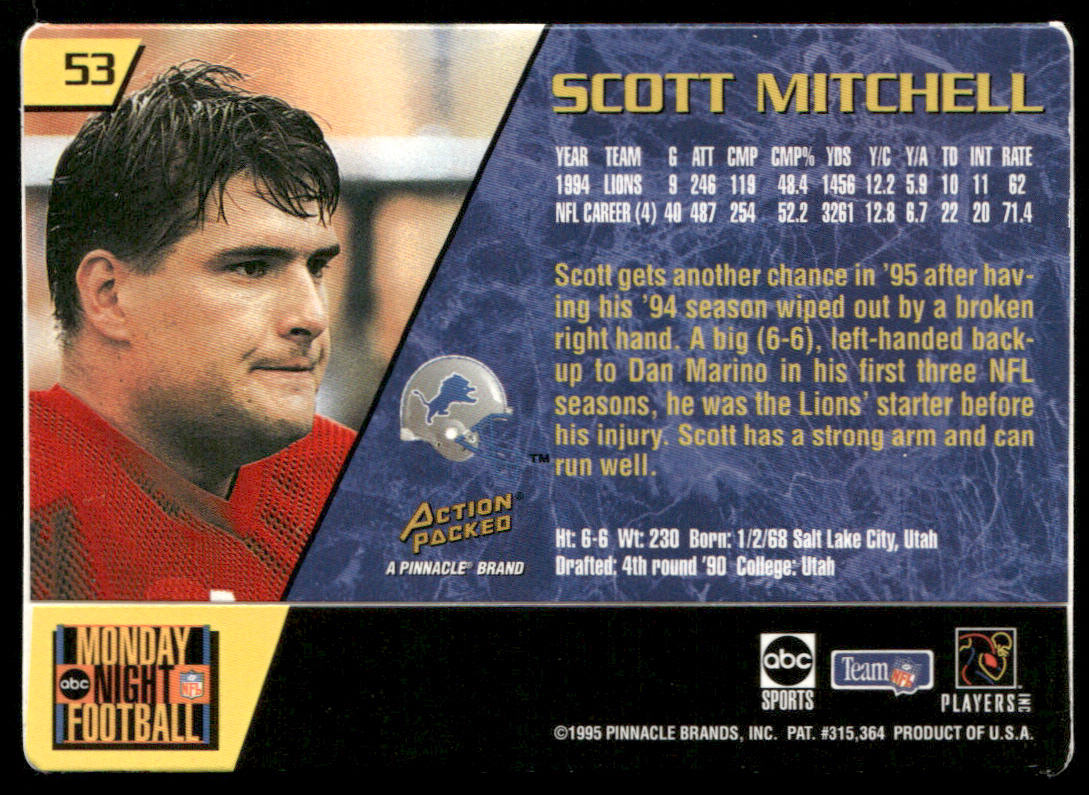 Scott Mitchell 1995 Action Packed Monday Night Football #53 Detroit Lions