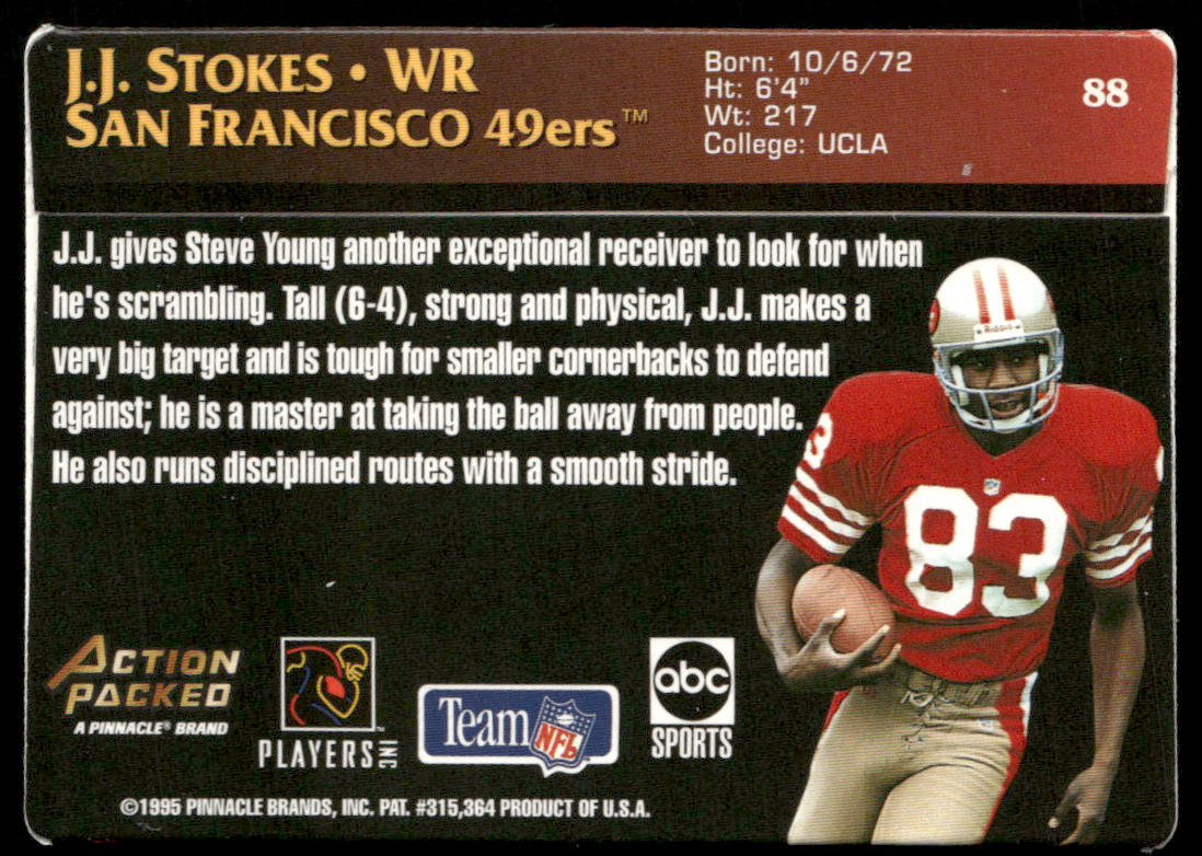 J.J. Stokes 1995 Action Packed Monday Night Football #88 RC San Francisco 49ers