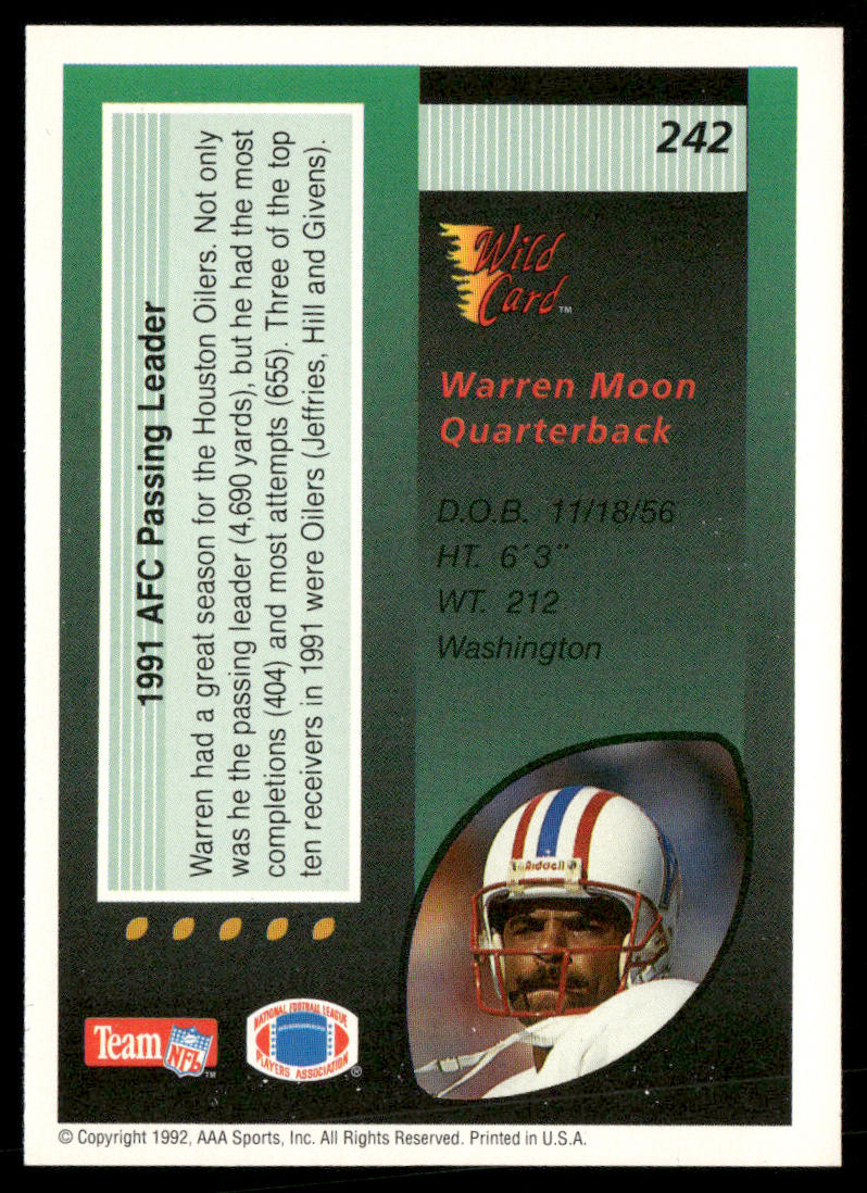 Warren Moon 1992 Wild Card #242 Houston Oilers