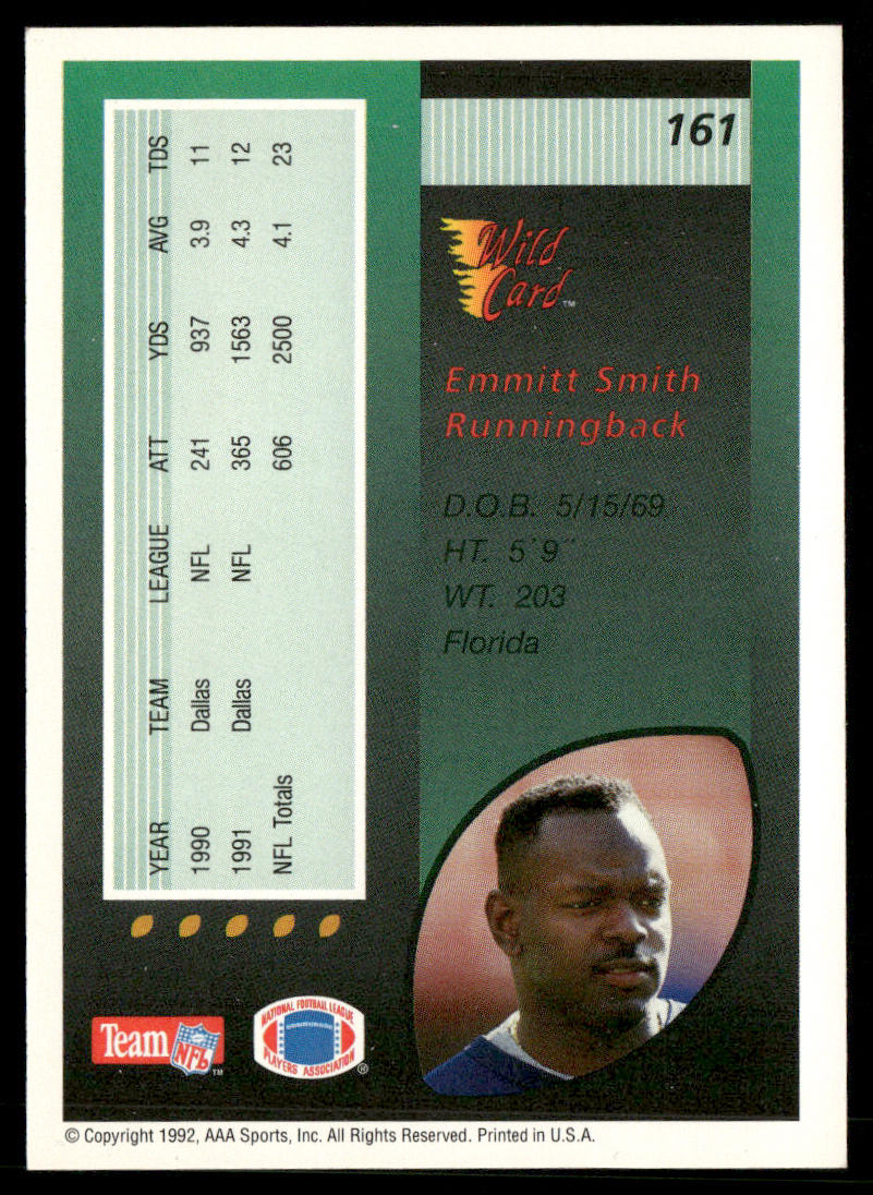 Emmitt Smith 1992 Wild Card #161 Dallas Cowboys