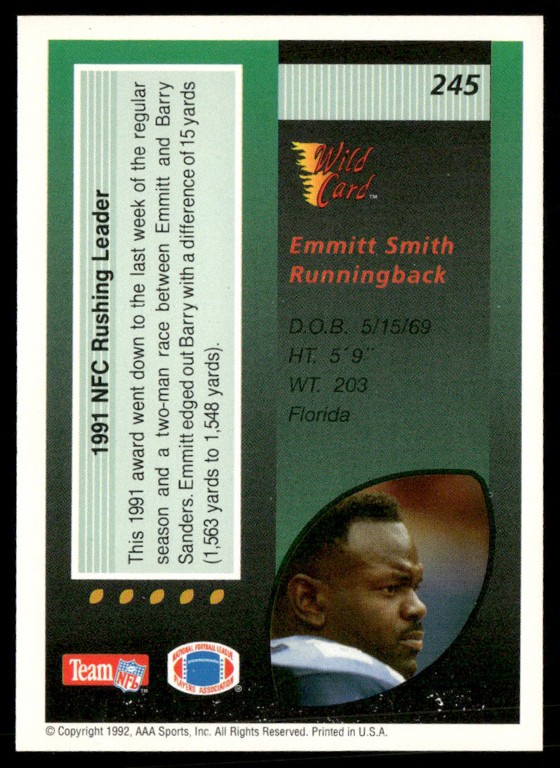 Emmitt Smith 1992 Wild Card #245 Dallas Cowboys