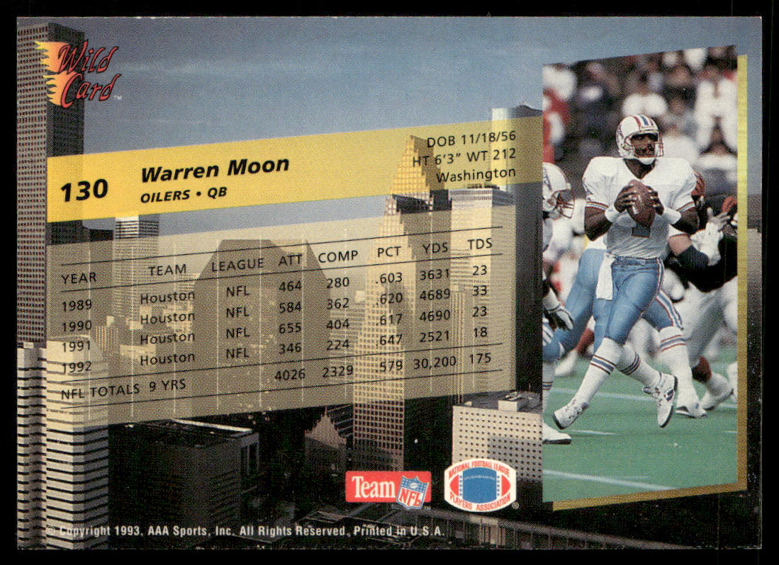 Warren Moon 1993 Wild Card #130 Houston Oilers
