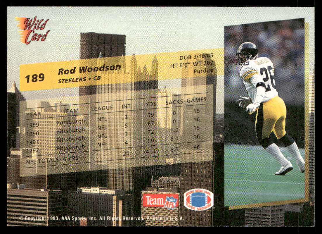 Rod Woodson 1993 Wild Card #189 Pittsburgh Steelers