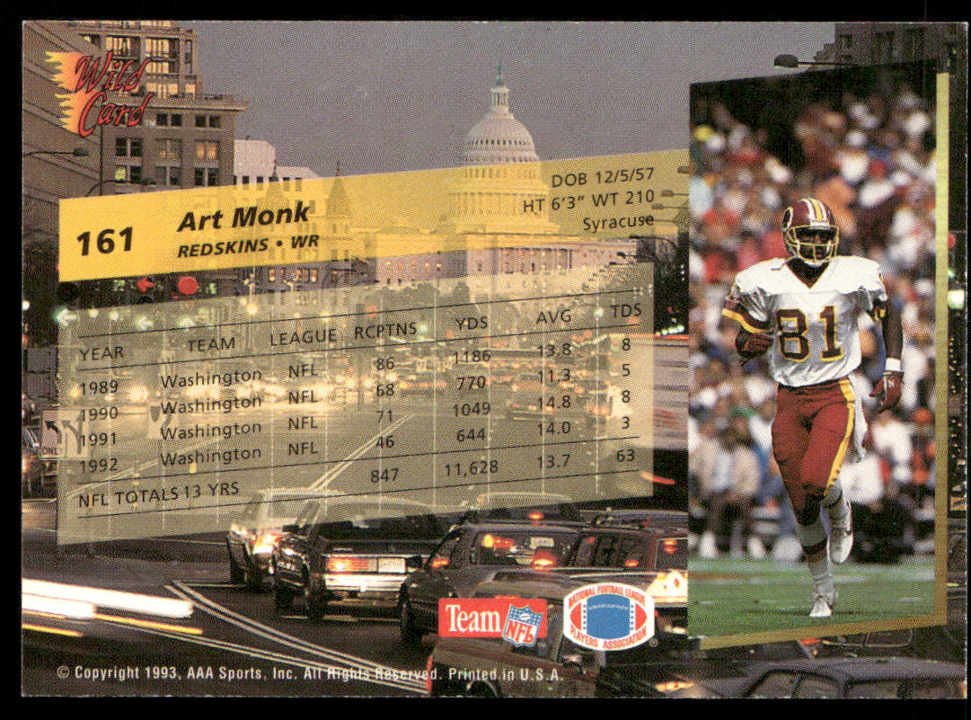 Art Monk 1993 Wild Card #161 Washington Redskins