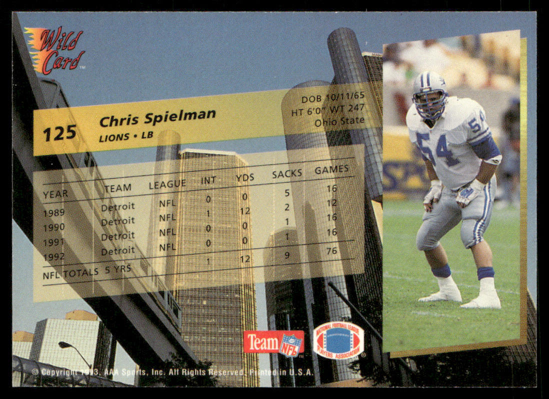 Chris Spielman 1993 Wild Card #125 Detroit Lions