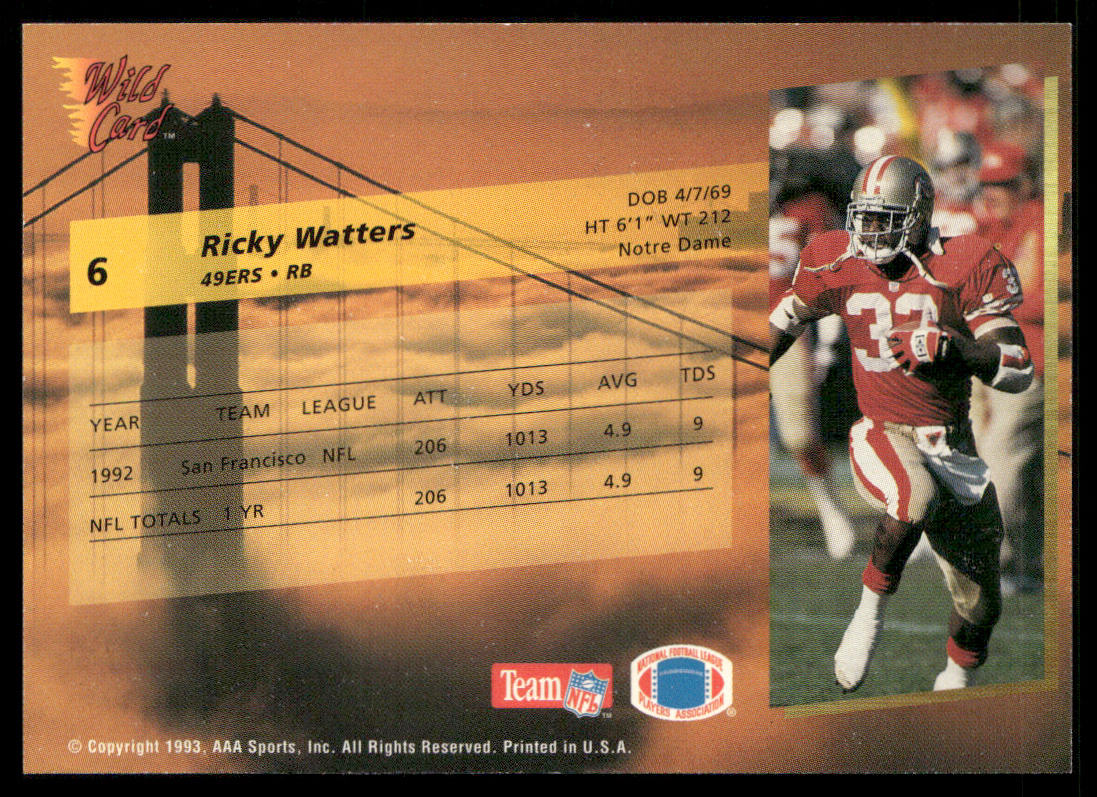 Ricky Watters 1993 Wild Card #6 San Francisco 49ers