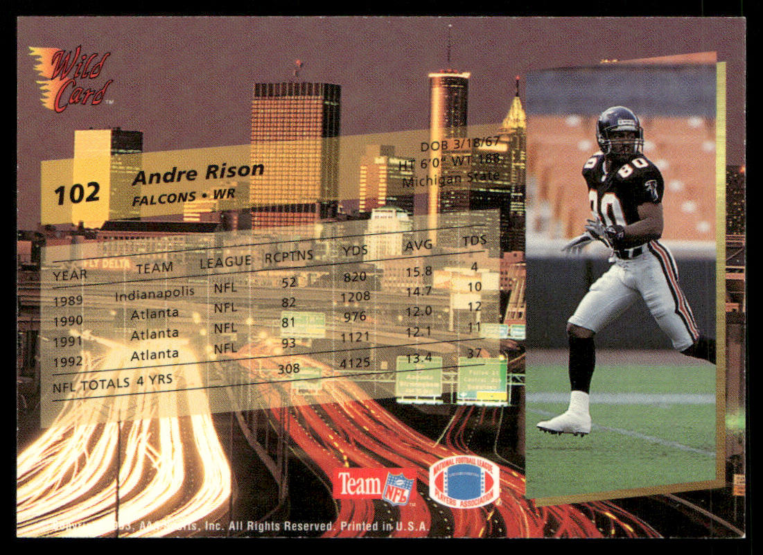 Andre Rison 1993 Wild Card #102 Atlanta Falcons
