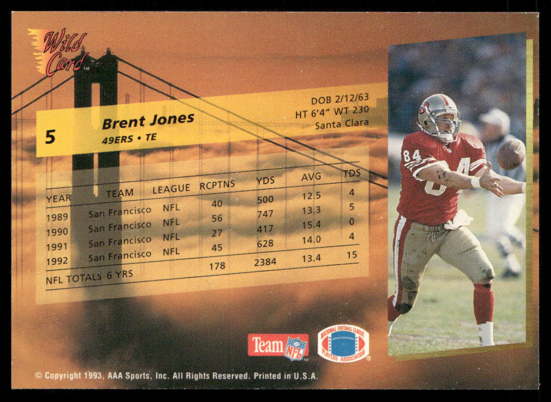 Brent Jones 1993 Wild Card #5 San Francisco 49ers