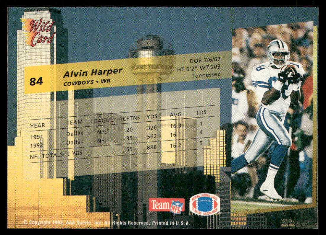 Alvin Harper 1993 Wild Card #84 Dallas Cowboys