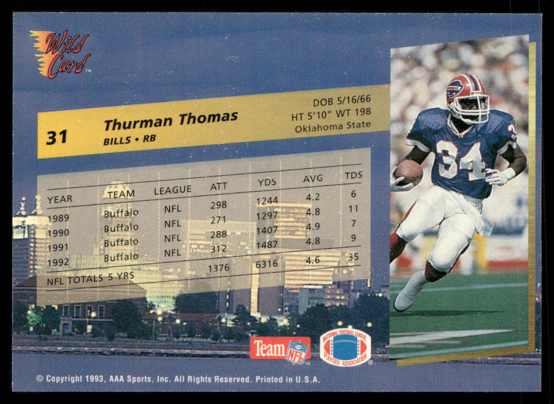 Thurman Thomas 1993 Wild Card #31 Buffalo Bills