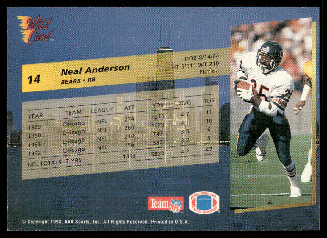 Neal Anderson 1993 Wild Card #14 Chicago Bears