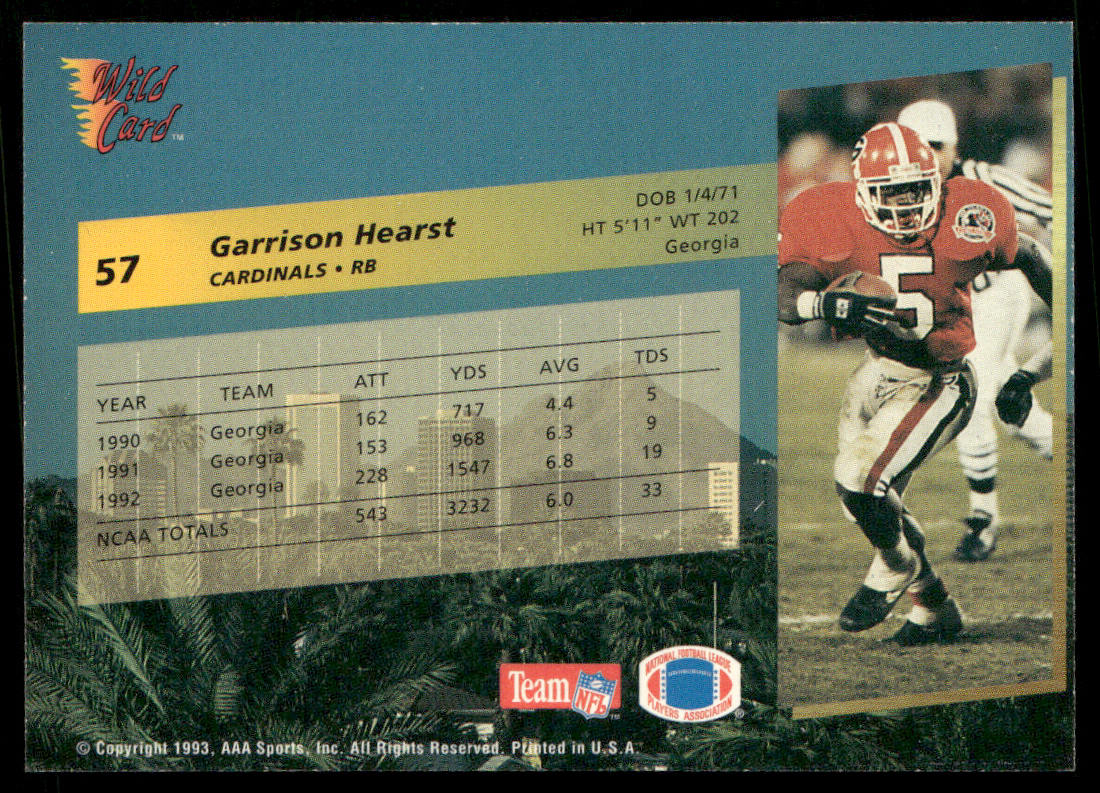 Garrison Hearst 1993 Wild Card #57 RC Phoenix Cardinals