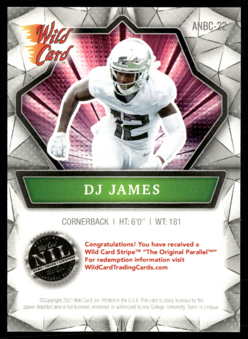 D.J. James 2021 Wild Card Alumination NIL #ANBC-22 Oregon Ducks