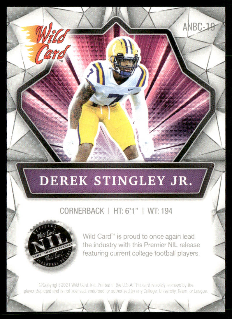 Derek Stingley Jr. 2021 Wild Card Alumination NIL #ANBC-19 LSU Tigers