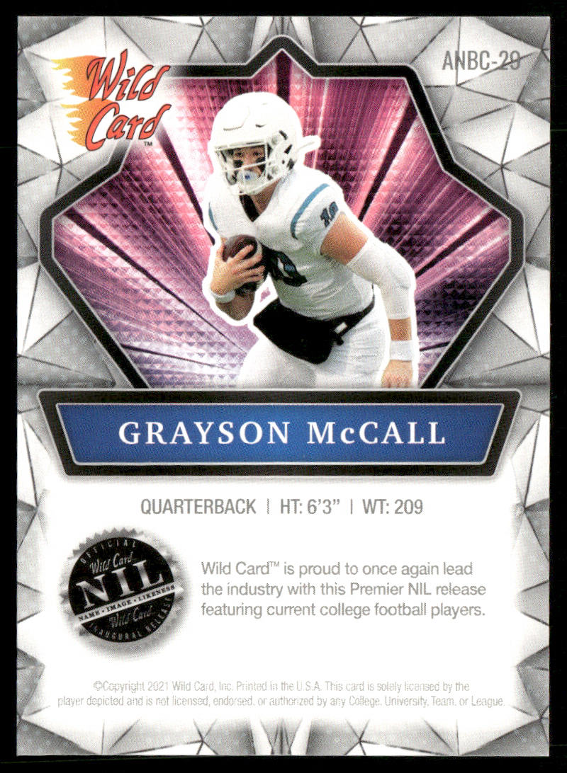 Grayson McCall 2021 Wild Card Alumination NIL #ANBC-29 Chanticleers
