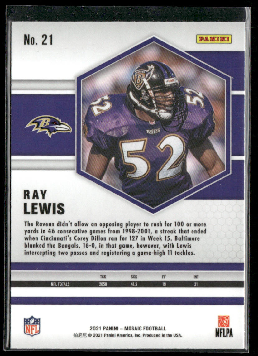 Ray Lewis 2021 Panini Mosaic #21 Baltimore Ravens