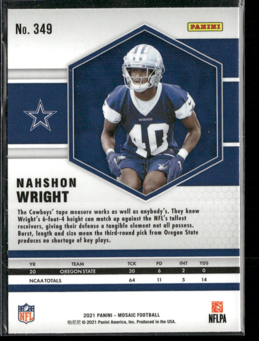 Nahshon Wright 2021 Panini Mosaic #349 RC Dallas Cowboys