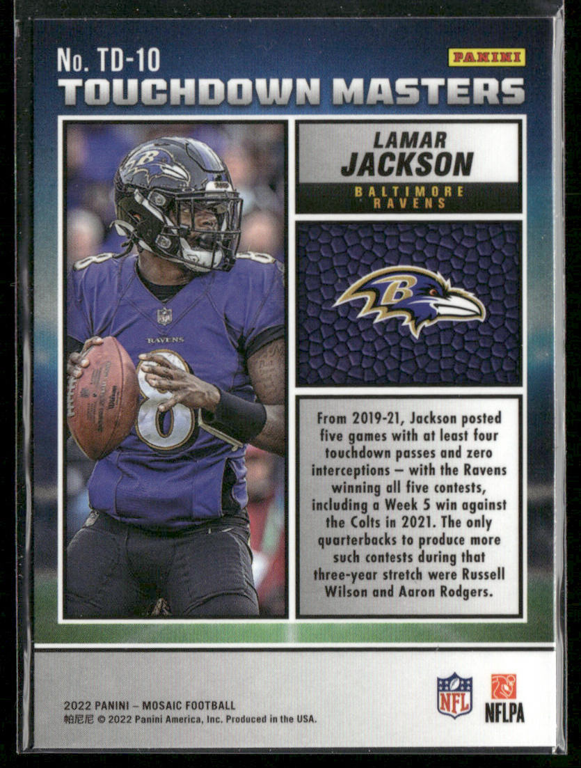 Lamar Jackson 2022 Panini Mosaic Touchdown Masters #TD-10 Baltimore Ravens
