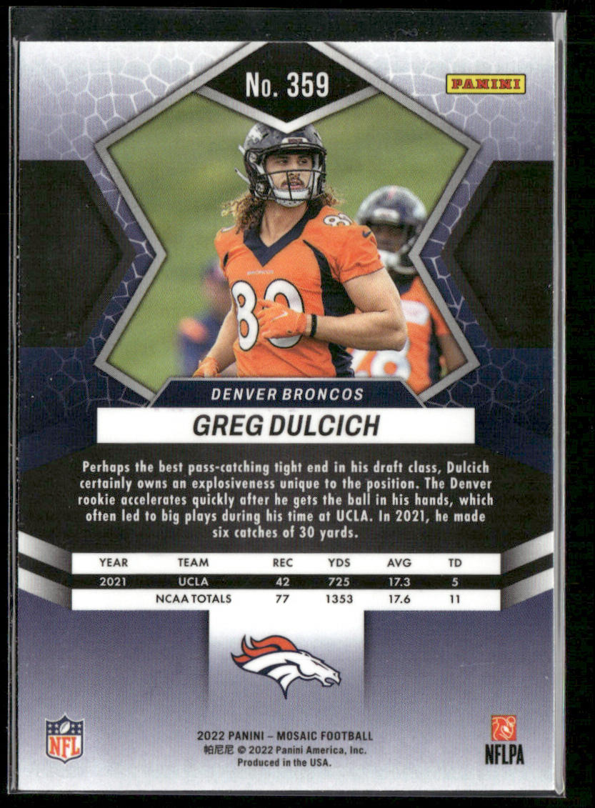 Greg Dulcich 2022 Panini Mosaic #359 RC Denver Broncos