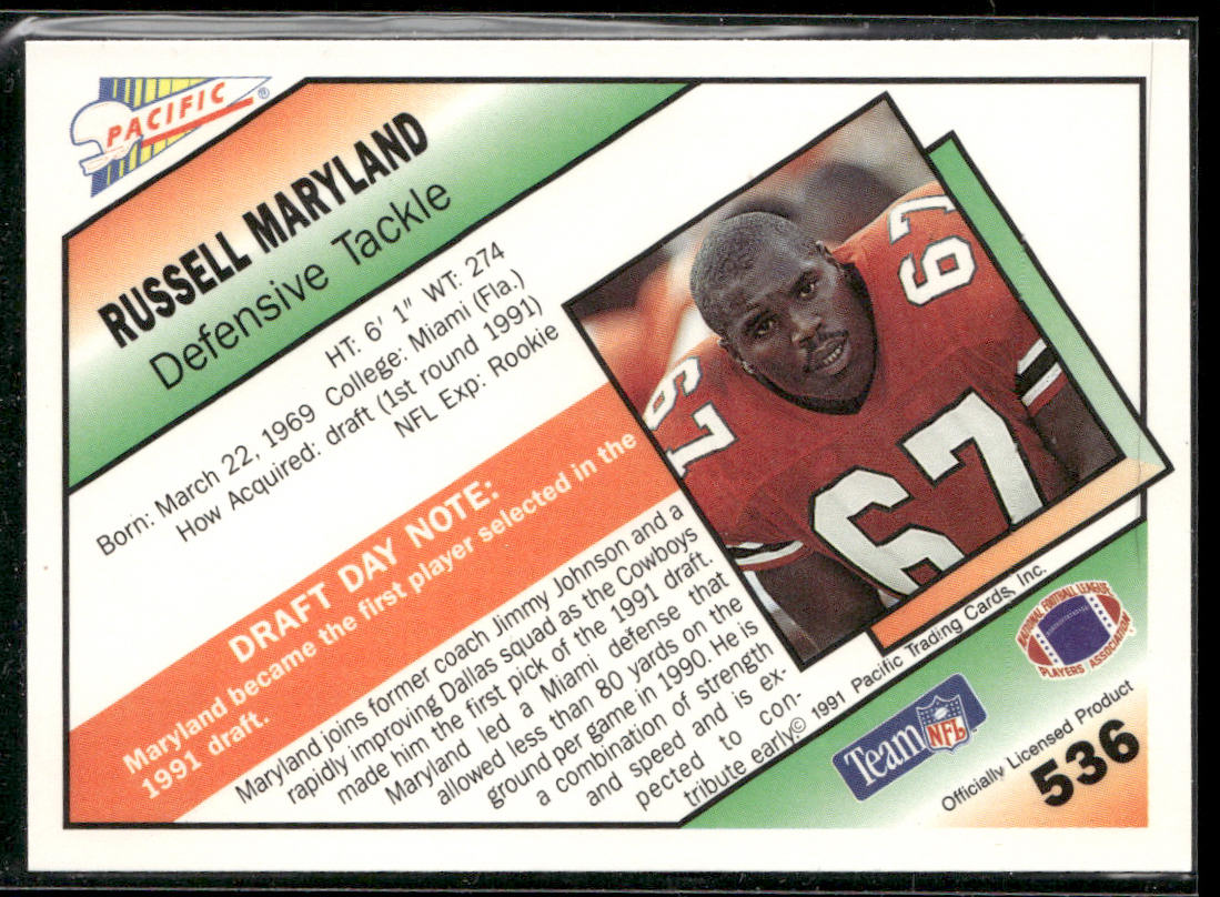 Russell Maryland 1991 Pacific #536a RC Dallas Cowboys