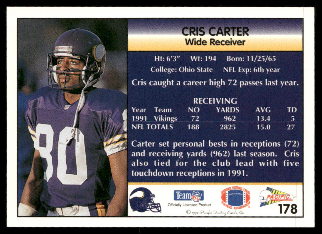 Cris Carter 1992 Pacific #178 Minnesota Vikings