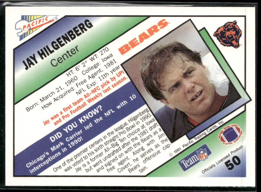 Jay Hilgenberg 1991 Pacific #50 Chicago Bears