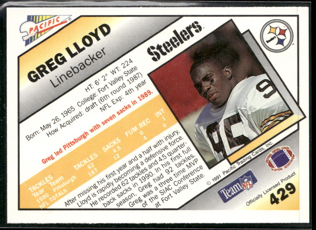 Greg Lloyd 1991 Pacific #429 Pittsburgh Steelers